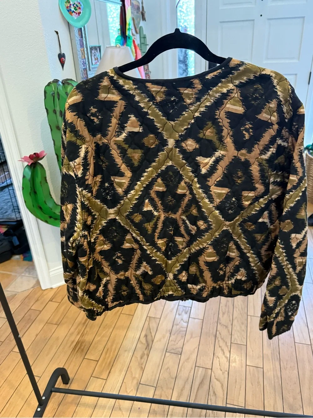 Free People Black & Olive Quilted Pattern Bomber Jacket